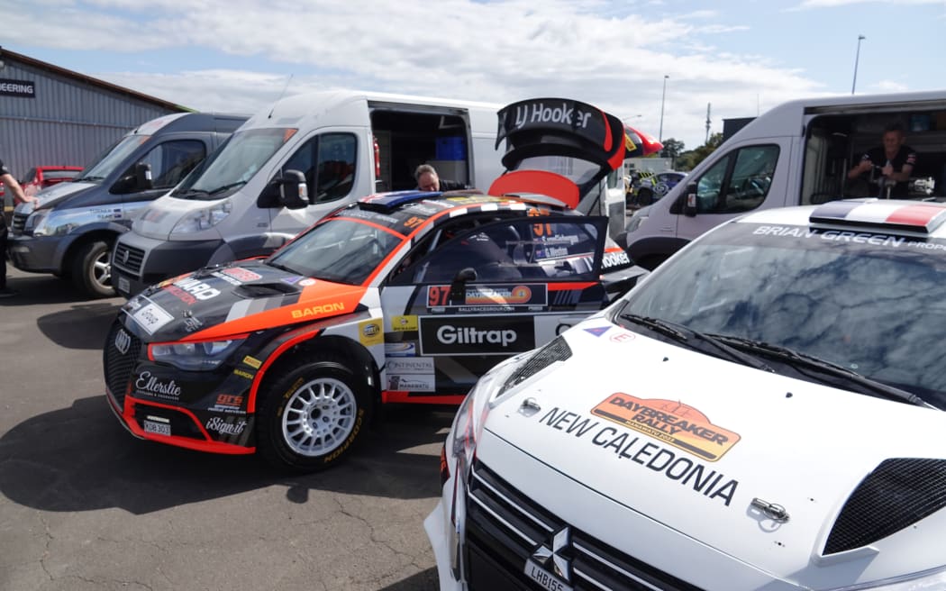 Shane van Gisbergen's car is being prepared for Saturday's rally.