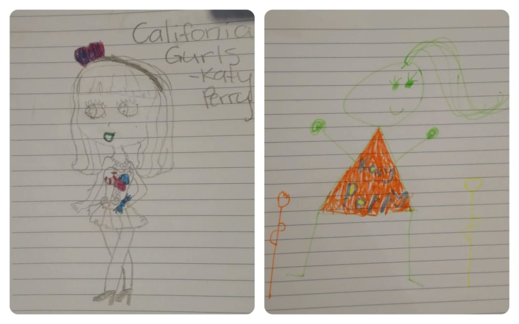 Ruby and Asha Warrington drawings of the Katy Perry concert