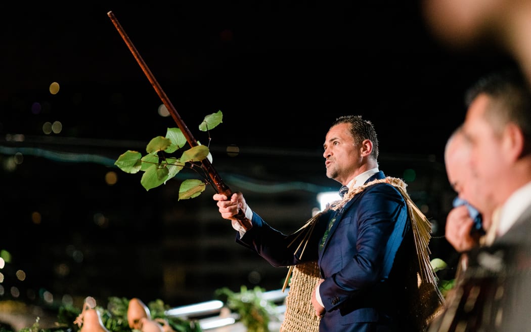 Scotty Morrison offers a karakia in the Hautapu Ceremony.