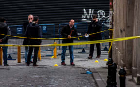 Police secure the area following a suicide bombing in a major shopping and tourist district at Istiklal street in the central part of the city on March 19, 2016 in Istanbul, Turkey.