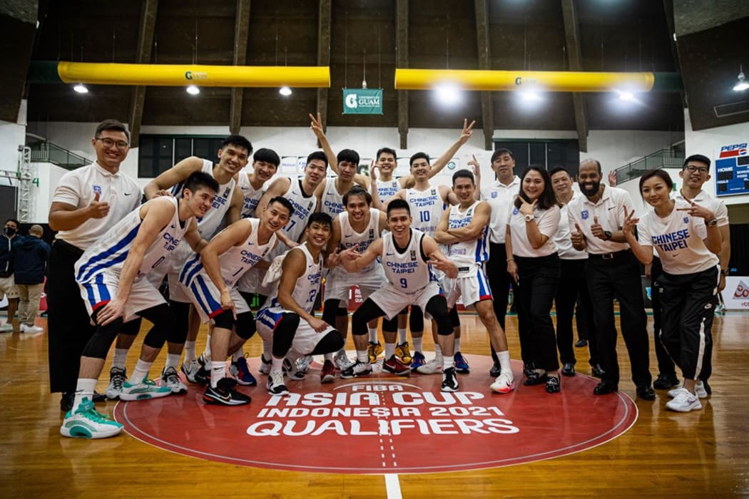 Chinese Taipei celebrate qualifying for the Asia Cup.