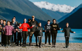 Young people take part in a Ngāti Apa iwi Rangatahi programme on the shores of Lake Rotoiti at a winter wānanga.