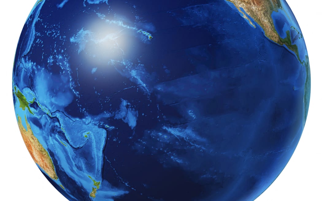 Globe, realistic 3D illustration on white background. View of the Pacific Ocean. Cloudless. (Original map provided by NASA). (Image credit: NASA/LEONELLO CALVETTI/SCIENCE P / LCL / Science Photo Library, via AFP)