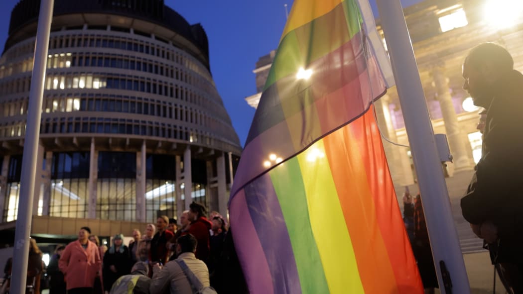 LGBTQI+ community members and supporters gathered at Parliament on the eve of the 35-year anniversary of the passage of the Homosexual Law Reform Bill.