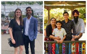 Abhinav Manota with his wife Rebecca Goddard; Karpal Singh with his family