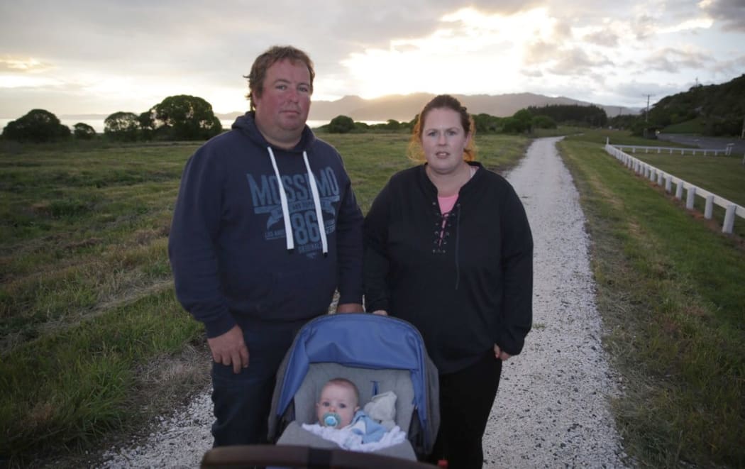 Australian family Stewart and Hayley Menzies and baby Fletcher are stranded in Kaikoura.