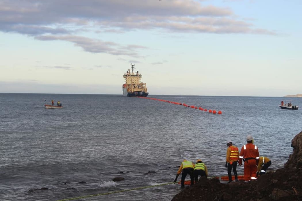 Coral Sea Cable laying starts in Port Moresby Papua New Guinea. The 4,700km cable will connect Solomon Islands and Papua New Guinea to Sydney, Australia.