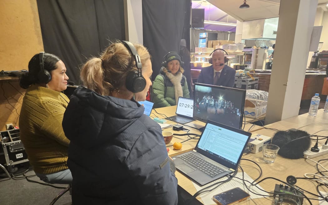 Prime Minister Christopher Luxon and Green Party Co-Leader Marama Davidson speaking to Mihingarangi Forbes and Justine Murray.