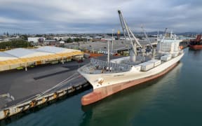 Zespri charter vessel 'MV Kowhai' departs the Port of Tauranga.