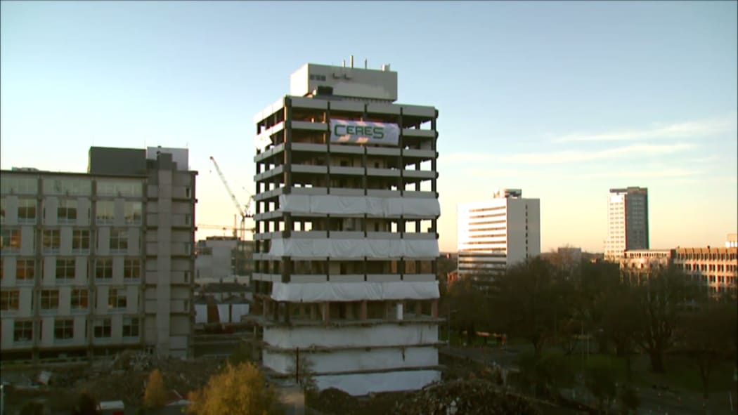 Former Christchurch police station before implosion