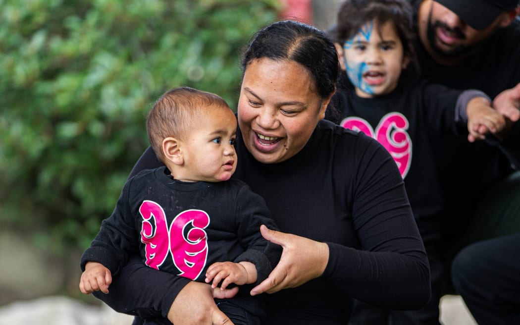 Te Kōhanga Reo o Te Kauri perform for Te Arikinui Nga wai hono i te po on the first day of her Koroneihana celebrations.
