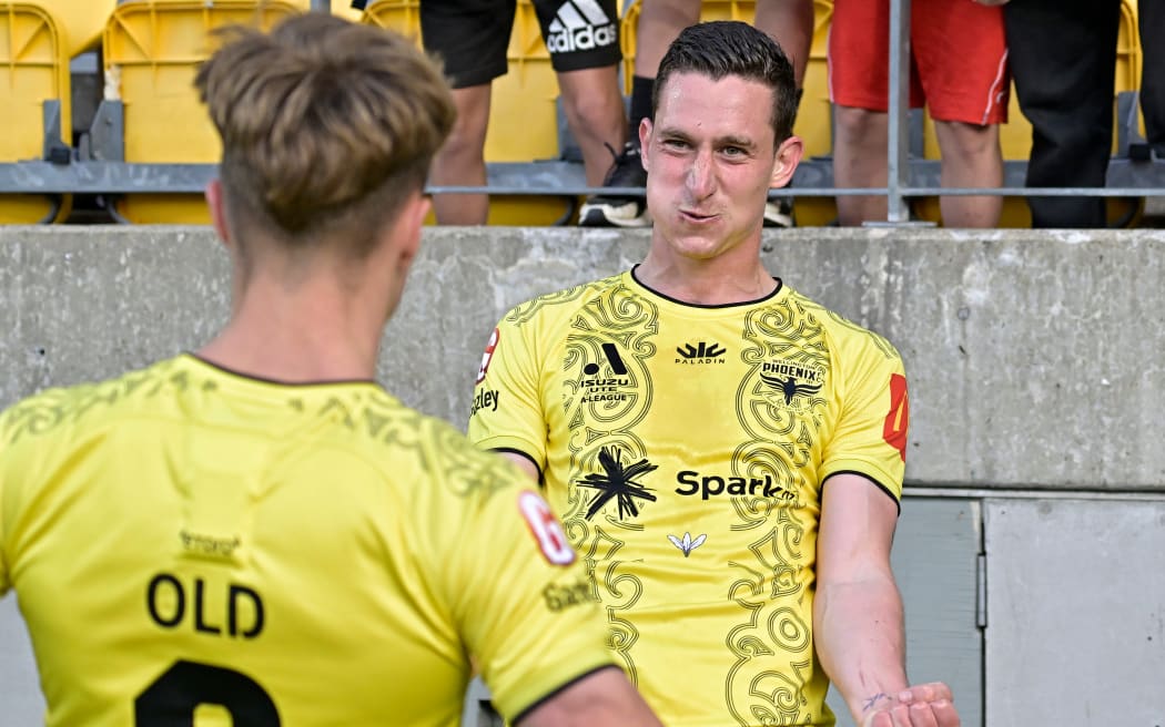 Bozhidar Kraev	of the Phoenix celebrates after scoring a goal during the A League Men - Wellington Phoenix v Brisbane Roar at Sky Stadium, Wellington, New Zealand on Saturday 4 November 2023
Copyright photo: Masanori Udagawa /  www.photosport.nz