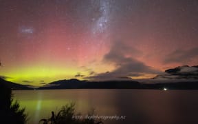 Aurora above Lake Wakatipu, between 5 and 6am on 20 April, 2024.