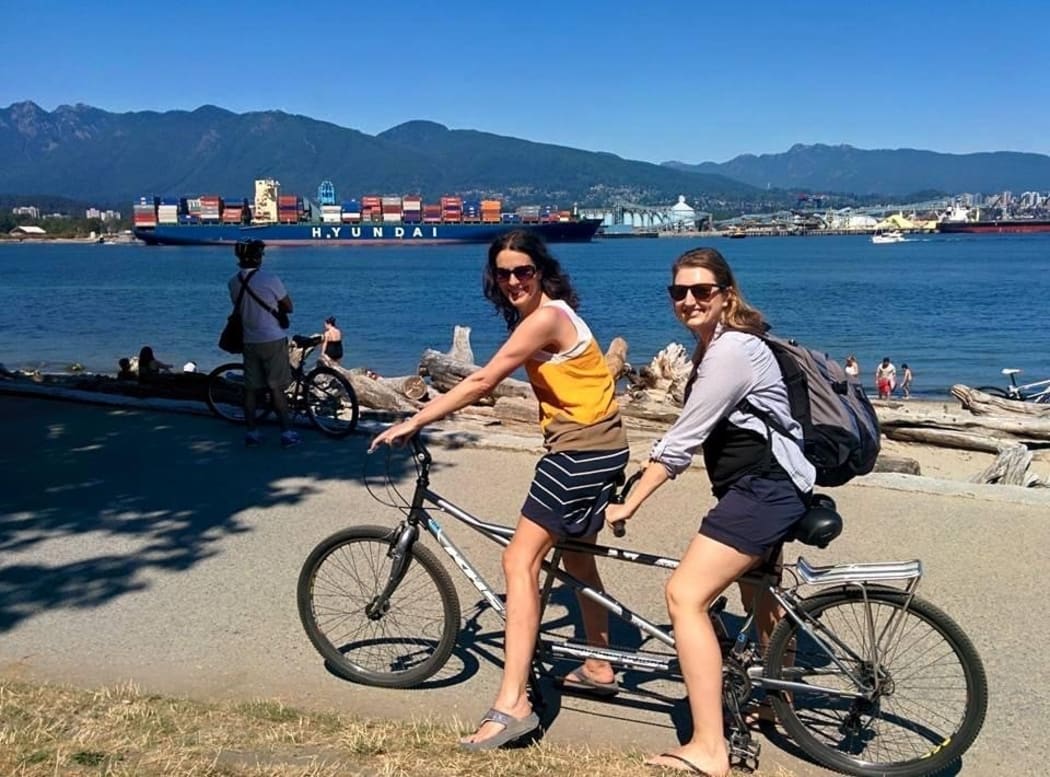 Caitlin Cherry biking with her niece Sophie in Vancouver.