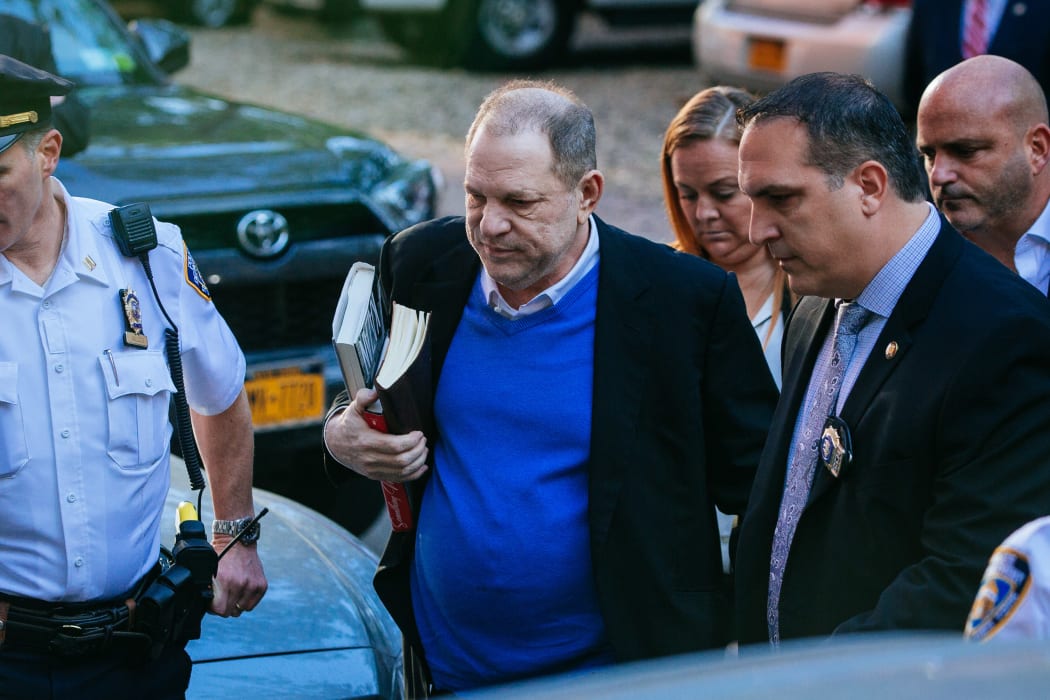 Harvey Weinstein turns himself in to the New York Police Department's First Precinct after being served with criminal charges by the Manhattan District Attorney's office on May 25, 2018 in New York City.