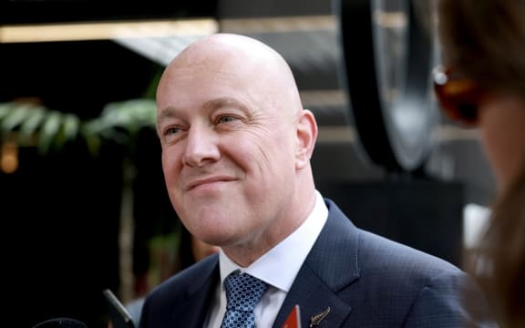 Christopher Luxon at a media stand up in Auckland on 21 November 2023.