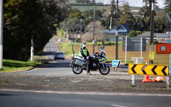 Police road block in Bombay, Auckland - level 3 in on 12 August