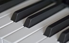 Piano keyboard close up.