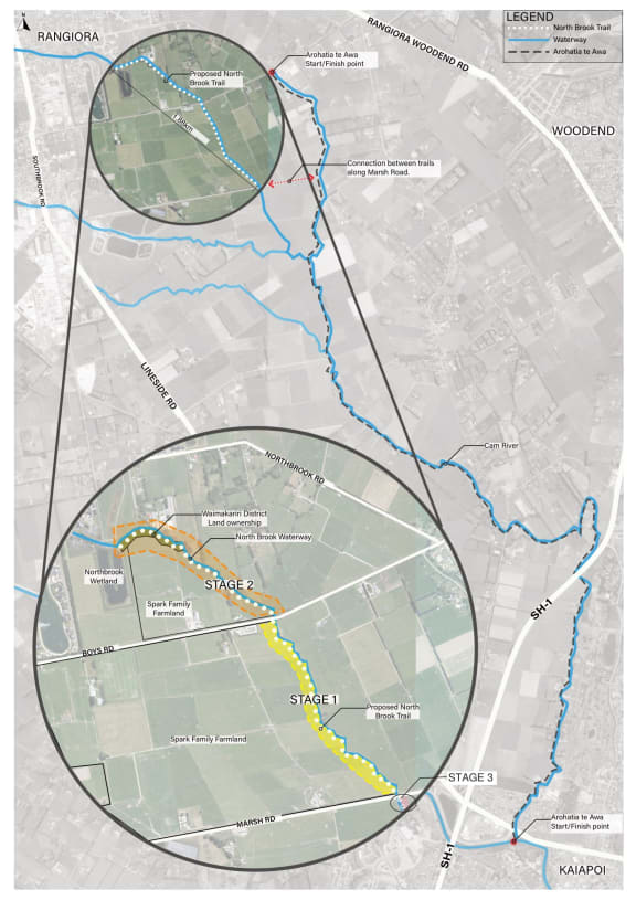 Map showing the proposed routes of the North Brook and Arohatia te Ara trails.