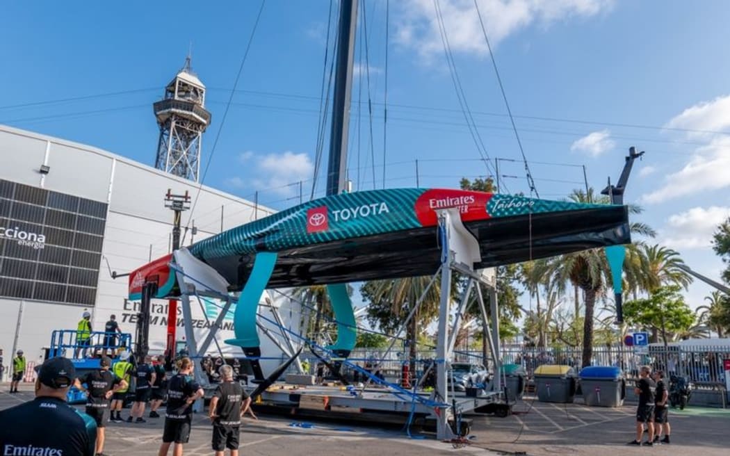 Team New Zealand boat Taihoro in Barcelona.