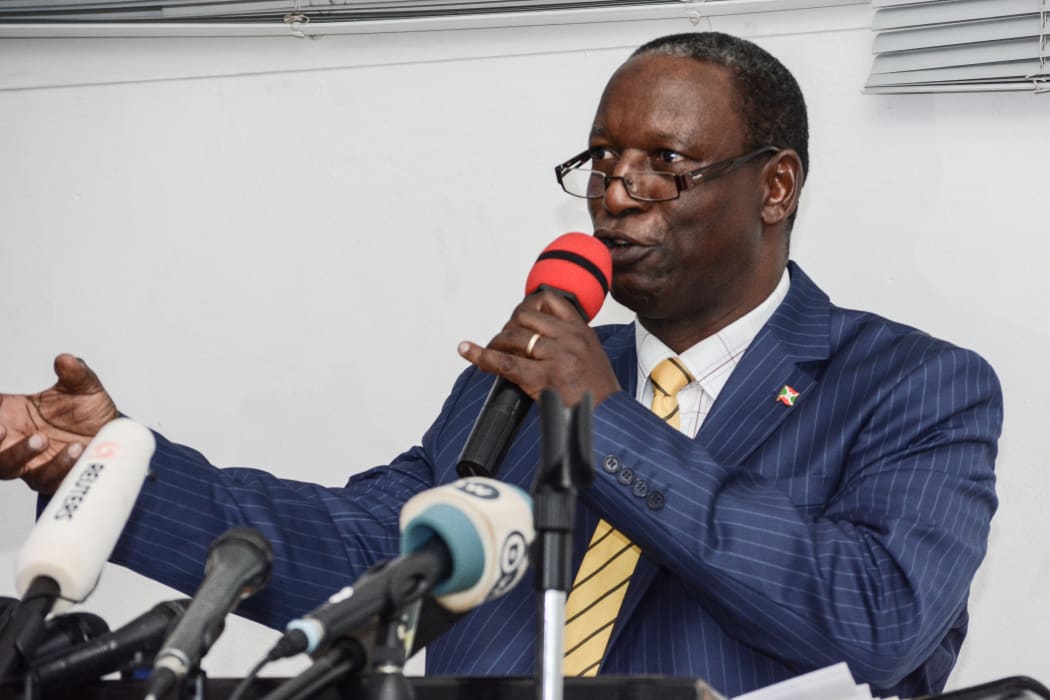 The chief of the National Independent Electoral Commission (CENI) Pierre-Claver Ndayicariye announces the result of the referendum of the constitutional reform as 73 percent of voters had voted "Yes" and 19 percent for "No, in Bujumbra on May 21, 2018.