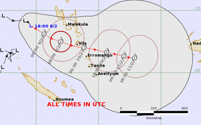 Tropical cyclones forecast track map - TD05F to the west of Vanuatu.
