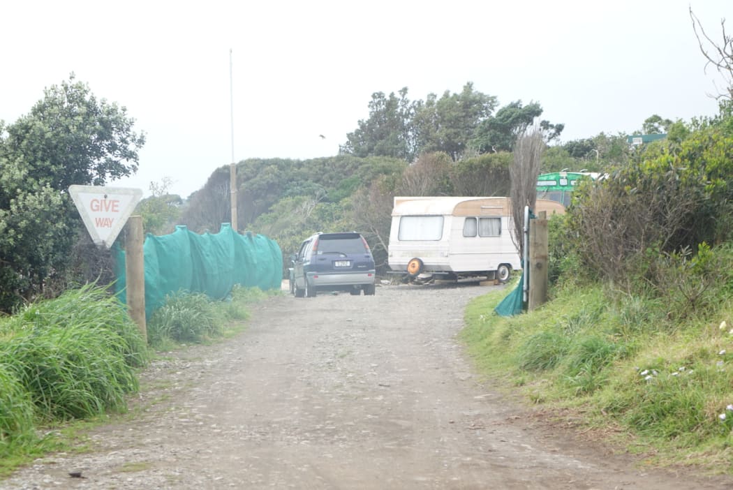 The entrance to Kevin Moore's compound where he says about five people live.