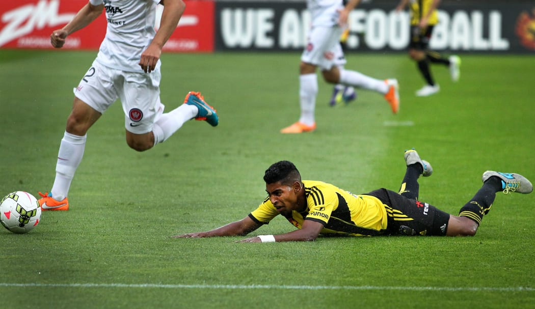Roy Krishna earns his side a penalty against the Western Sydney Wanderers.