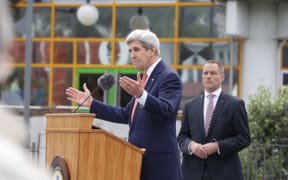 US Secretary of State John Kerry at a plaque unveiling Wellington on November 13, 2016.