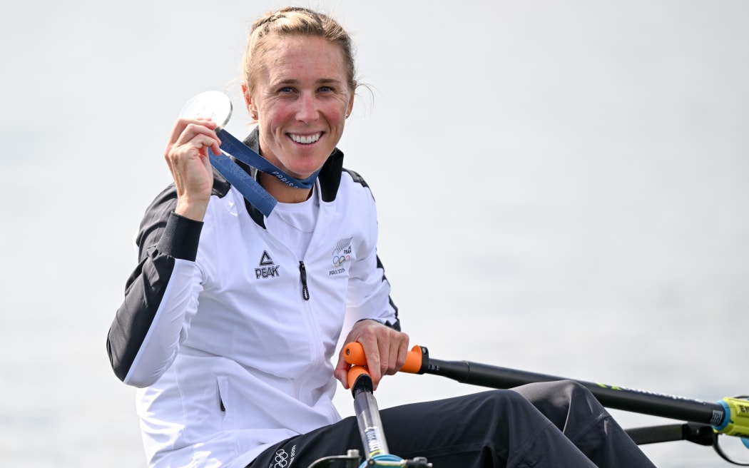 Emma Twigg, Women’s Single Scull of New Zealand wins the rowing single sculls silver medal at 2024 Paris Olympic Games.