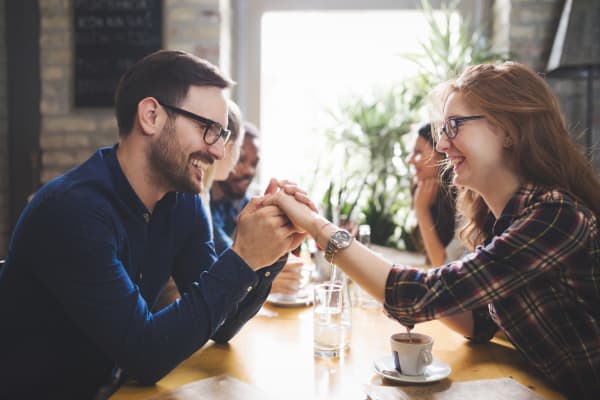 Flirting coworkers eating out and dating in restaurant