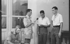 John Proudfoot and Charles Lewis recording repatriated POWs Egypt Nov 1943