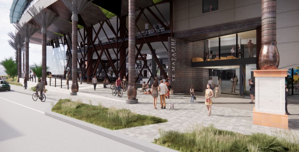 An artist's impression of the Harris Street ramp entrance at the revamped Wellington City Library.