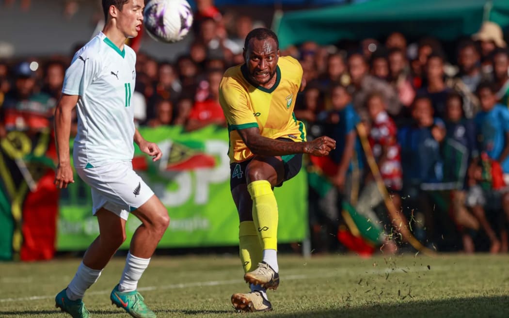 Vanuatu’s Brian Kaltak. OFC Men’s Nations Cup 2024, Final, New Zealand v Vanuatu, VFF Freshwater Stadium, Port Vila, Sunday 30 June 2024. Photo: Shane Wenzlick / www.phototek.nz