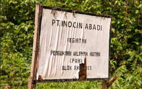 Signpost for Korindo's  PT Inocin Abadi logging concession
