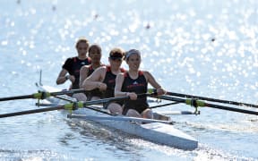 Grace Lewis (front) competing for Rutgers University.