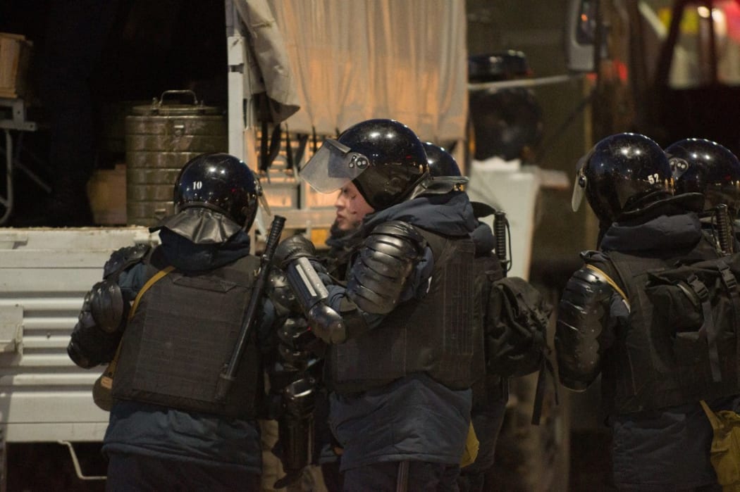 NUR SULTAN, KAZAKHSTAN - JANUARY 5: Security forces increase measures around the Presidential Palace as Kazakhstan declared a state of emergency after protests against fuel price increase spread across the country in Nur Sultan, Kazakhstan on January 5, 2022.