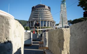 Parliament as seen from the protest perimeter.