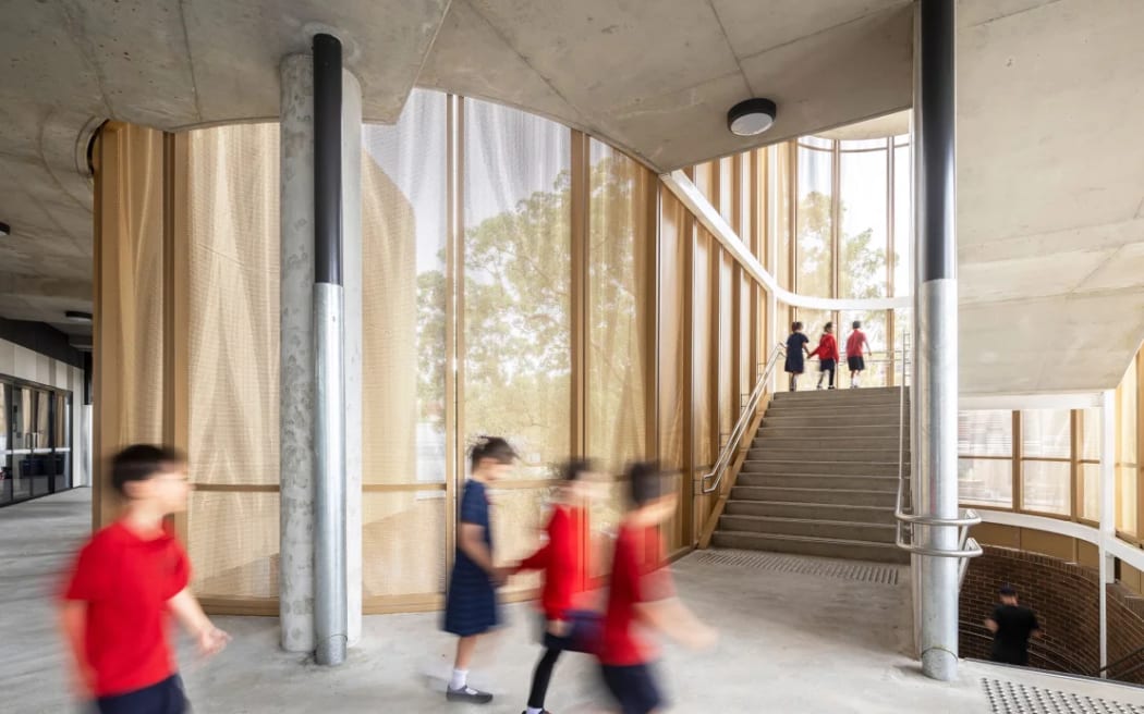 The light and airy school is complete with distinctive "sawtooth" roof and landscaped outdoor spaces