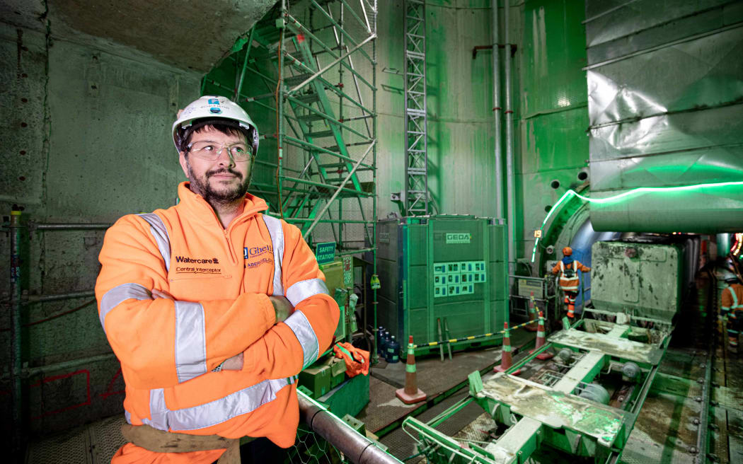 Michele Petris working on the tunnel boring machine for the central interceptor.