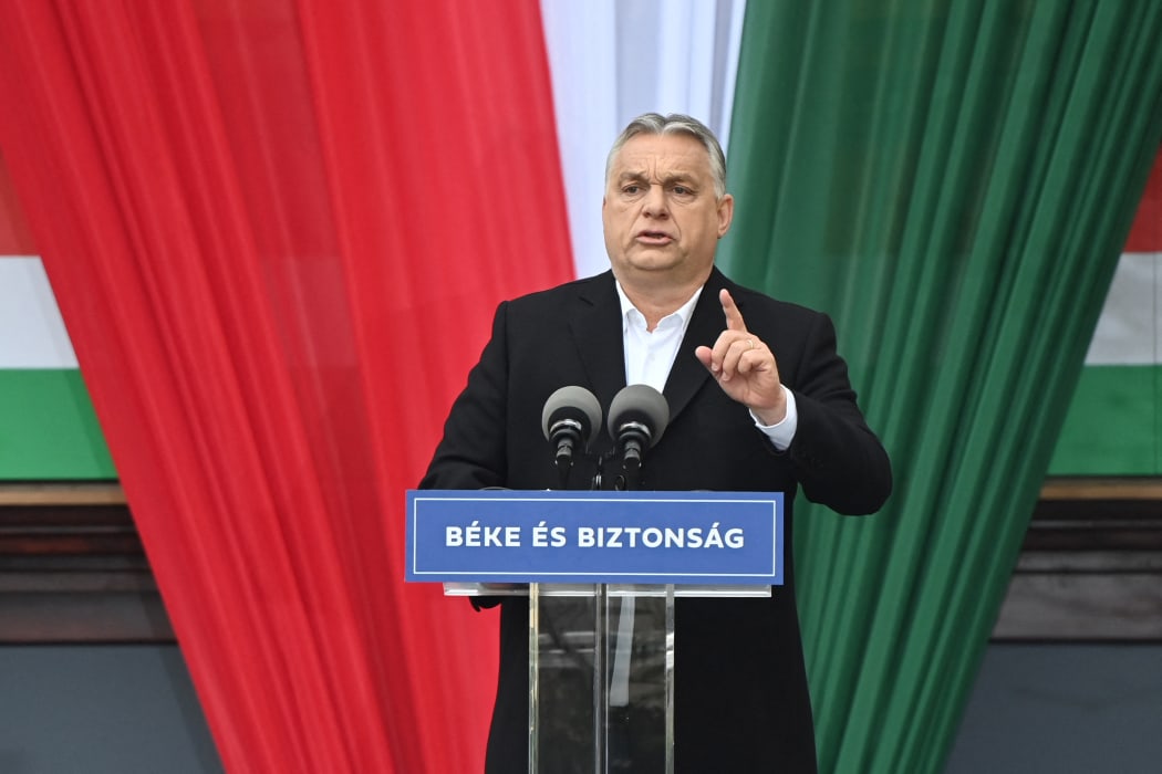 Hungarian Prime Minister Viktor Orban who is seeking his fourth term speaks during the closing campaign session of the FIDESZ party, in Szekesfehervar, Hungary on 1 April  2022.