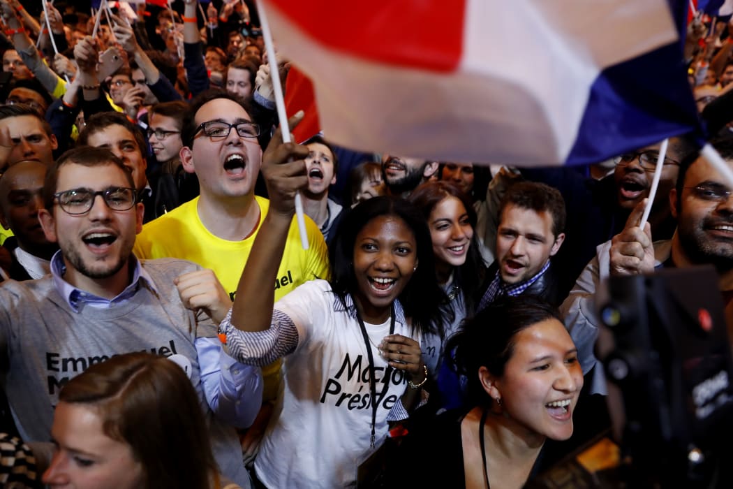 Supporters of Emmanuel Macron, presidential candidate for the En Marche! movement.