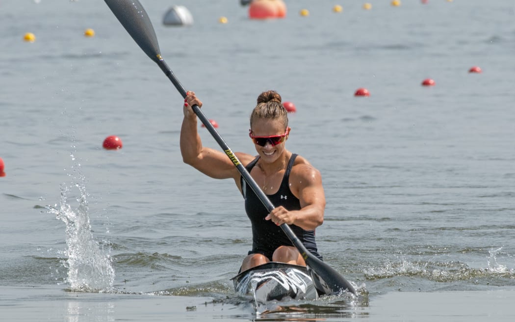 Lisa Carrington competing at the Canoe Sprint World Championships in Portugal.