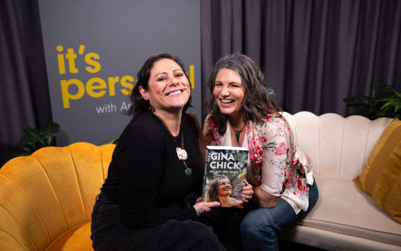 Gina Chick in studio with Anika Moa for an episode of It's Personal.