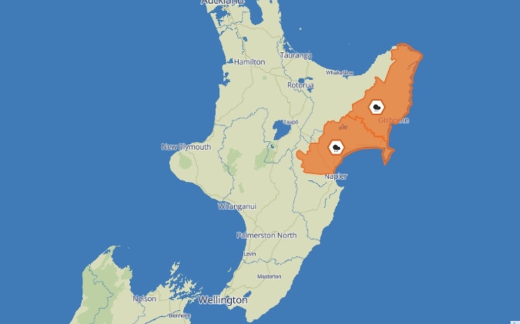MetService heavy rain warnings for the North Island's east coast on January 3.