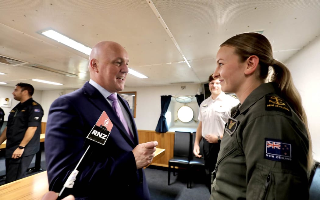 Luxon visits navy ship HMNZS Te Kaha in India on 20 March 2025.