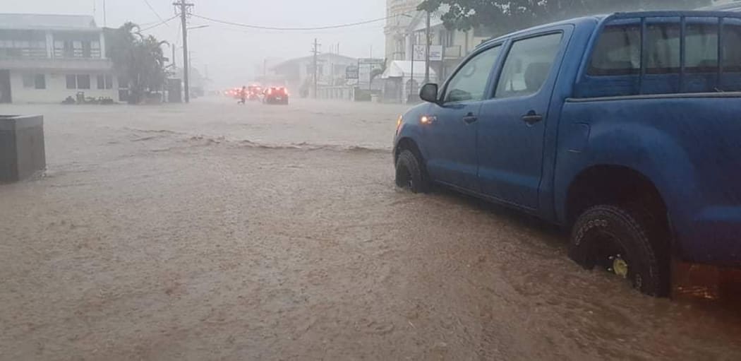 Flooding in Samoa's capital, Apia.