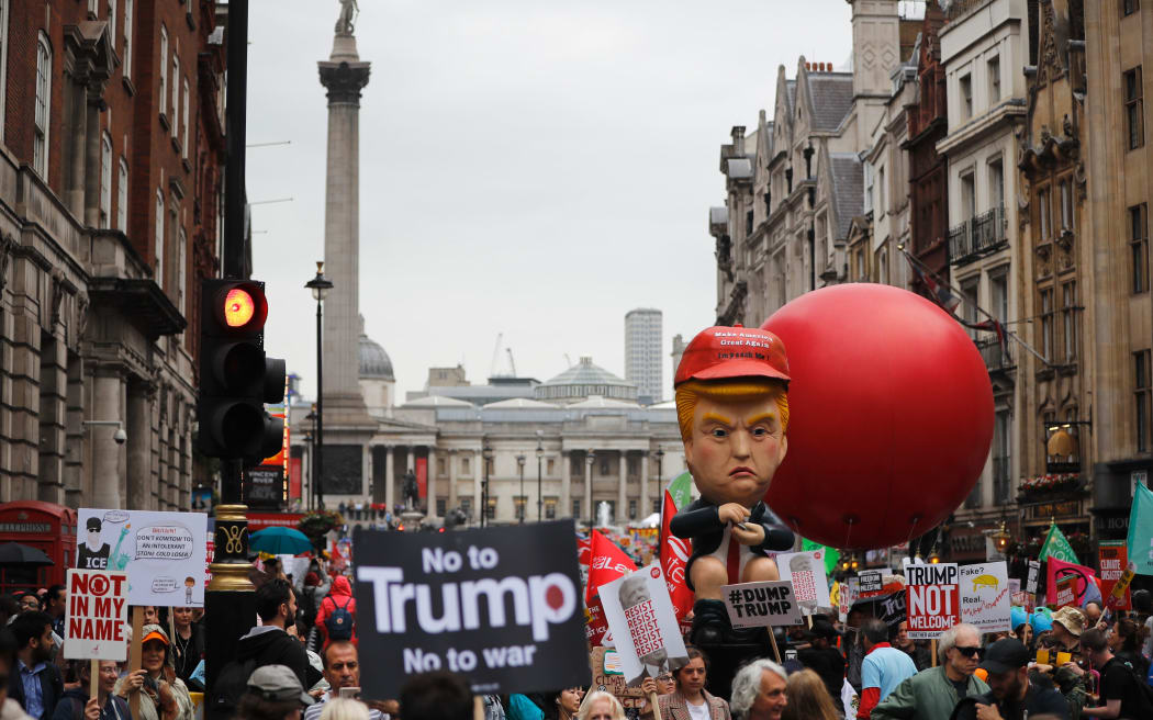 Demonstrators protest against the visit of US President Donald Trump in London.