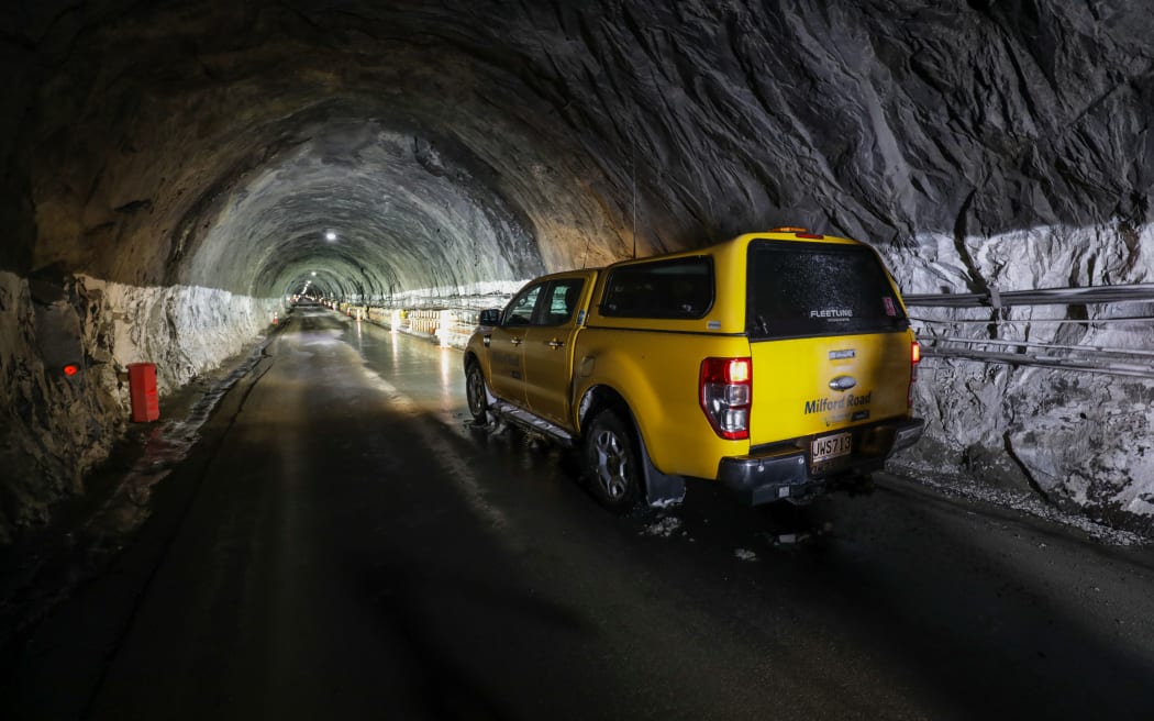 Inside Homer Tunnel during a road closure