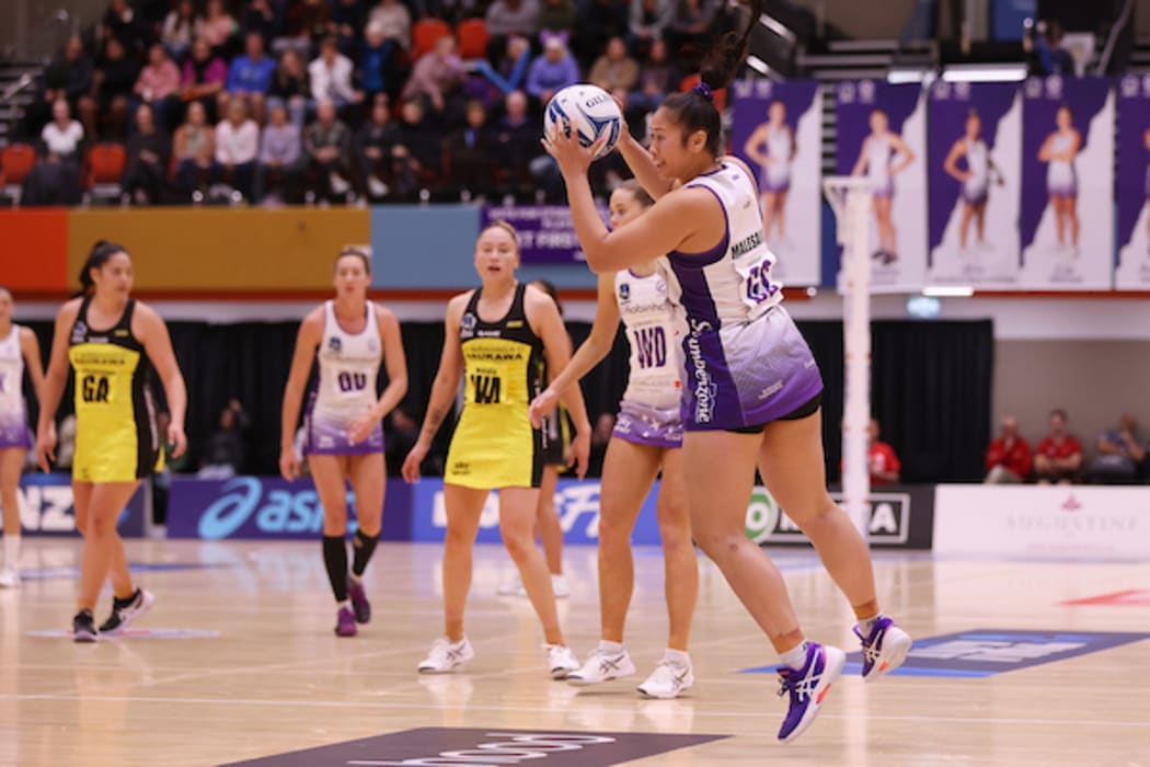 Stars Amorangi Malesala in action during the ANZ Premiership netball match between the Stars and Pulse played at Pulman Arena in Auckland.